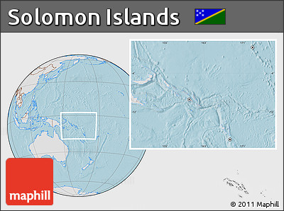 Gray Location Map of Solomon Islands, lighten, land only, hill shading
