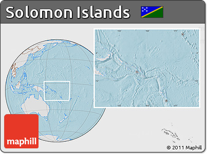 Gray Location Map of Solomon Islands, lighten, land only, hill shading
