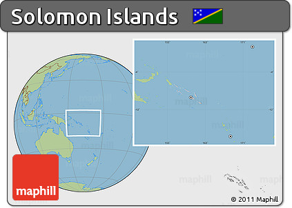Gray Location Map of Solomon Islands, savanna style outside, hill shading inside