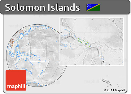 Physical Location Map of Solomon Islands, lighten, desaturated