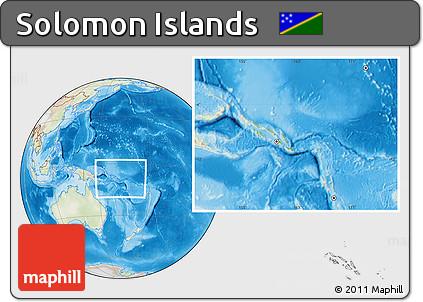Physical Location Map of Solomon Islands, lighten, land only