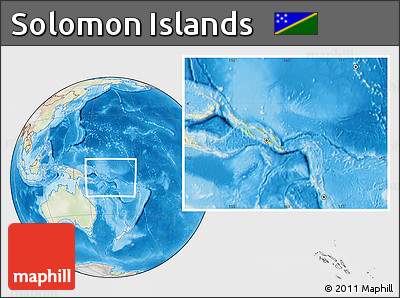 Physical Location Map of Solomon Islands, lighten, land only