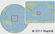 Savanna Style Location Map of Solomon Islands, within the entire continent, hill shading