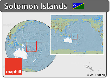 Savanna Style Location Map of Solomon Islands, highlighted continent, within the entire continent, hill shading