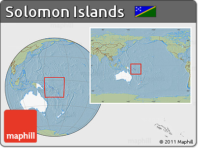 Savanna Style Location Map of Solomon Islands, highlighted continent, within the entire continent, hill shading