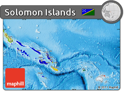 Flag Map of Solomon Islands, physical outside, flag aligned to the middle