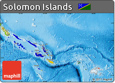 Flag Map of Solomon Islands, physical outside, flag aligned to the middle