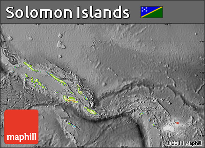 Physical Map of Solomon Islands, darken, desaturated
