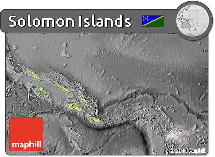 Physical Map of Solomon Islands, darken, desaturated