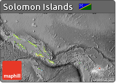 Physical Map of Solomon Islands, darken, desaturated