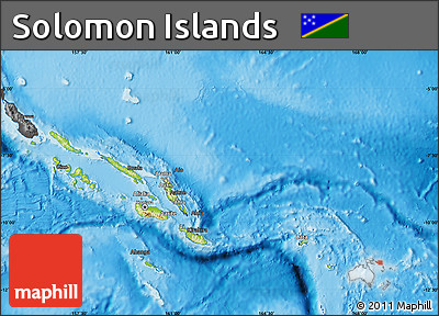 Physical Map of Solomon Islands, darken, desaturated, land only