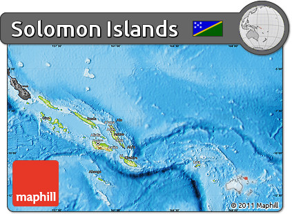 Physical Map of Solomon Islands, darken, desaturated, land only