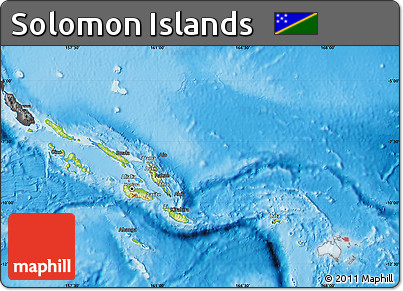 Physical Map of Solomon Islands, darken, desaturated, land only