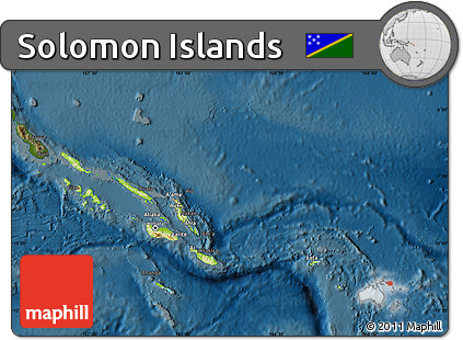 Physical Map of Solomon Islands, darken
