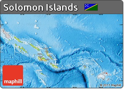 Physical Map of Solomon Islands, lighten, desaturated, land only