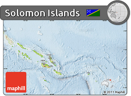 Physical Map of Solomon Islands, lighten