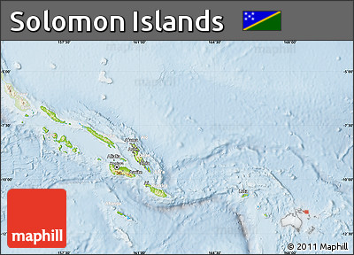 Physical Map of Solomon Islands, lighten