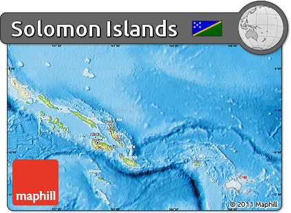 Physical Map of Solomon Islands, lighten, land only