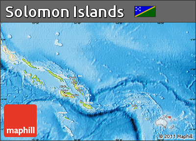Physical Map of Solomon Islands, lighten, land only