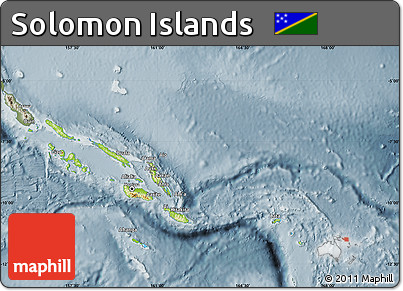 Physical Map of Solomon Islands, semi-desaturated