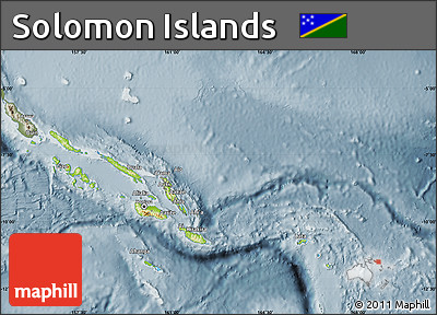 Physical Map of Solomon Islands, semi-desaturated