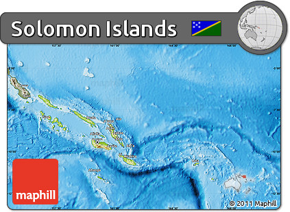 Physical Map of Solomon Islands, semi-desaturated, land only