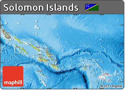 Physical Map of Solomon Islands, semi-desaturated, land only