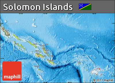 Physical Map of Solomon Islands, semi-desaturated, land only