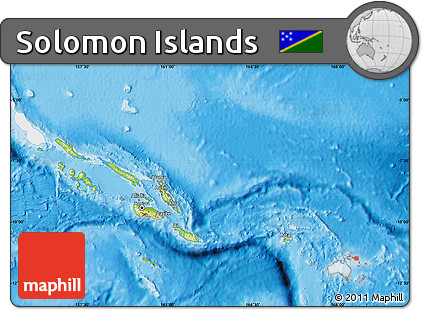 Physical Map of Solomon Islands, single color outside, bathymetry sea, shaded relief sea