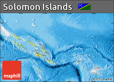 Physical Map of Solomon Islands, single color outside, bathymetry sea, shaded relief sea