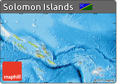Physical Map of Solomon Islands, single color outside, bathymetry sea, shaded relief sea