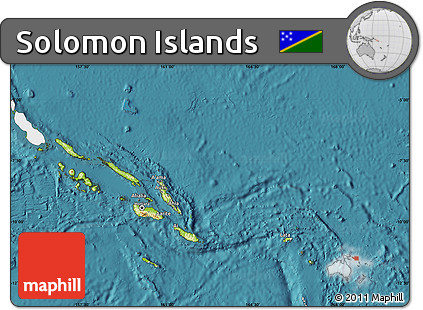 Physical Map of Solomon Islands, single color outside, satellite sea