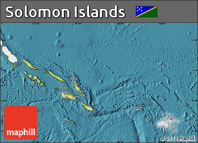 Physical Map of Solomon Islands, single color outside, satellite sea