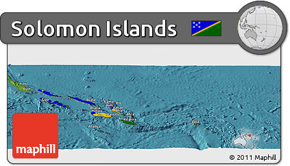 Flag Panoramic Map of Solomon Islands, satellite outside, flag rotated