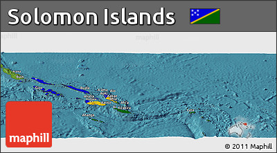 Flag Panoramic Map of Solomon Islands, satellite outside, flag rotated