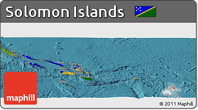 Flag Panoramic Map of Solomon Islands, satellite outside, flag rotated