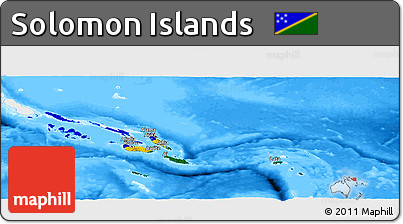 Flag Panoramic Map of Solomon Islands, single color outside, bathymetry sea, flag centered