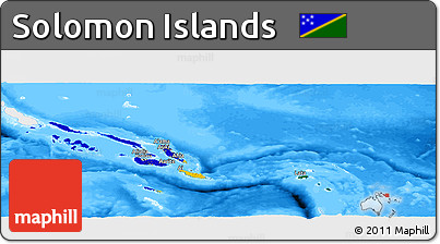 Flag Panoramic Map of Solomon Islands, single color outside, bathymetry sea, flag aligned to the middle