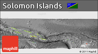 Physical Panoramic Map of Solomon Islands, darken, desaturated