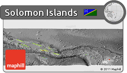 Physical Panoramic Map of Solomon Islands, darken, desaturated