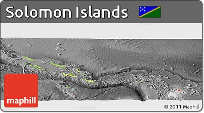 Physical Panoramic Map of Solomon Islands, darken, desaturated