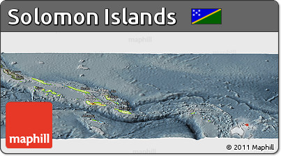 Physical Panoramic Map of Solomon Islands, darken, semi-desaturated