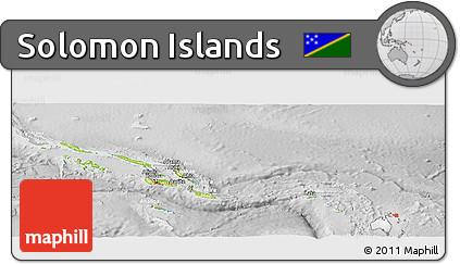Physical Panoramic Map of Solomon Islands, lighten, desaturated