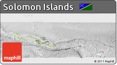 Physical Panoramic Map of Solomon Islands, lighten, desaturated