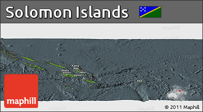 Satellite Panoramic Map of Solomon Islands, darken, semi-desaturated