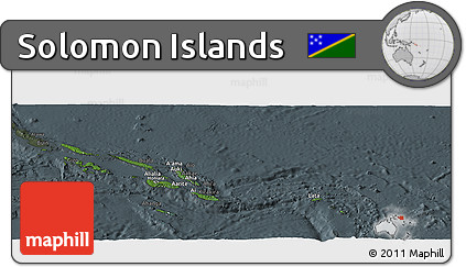 Satellite Panoramic Map of Solomon Islands, darken, semi-desaturated