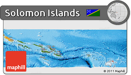 Satellite Panoramic Map of Solomon Islands, political shades outside