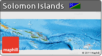 Satellite Panoramic Map of Solomon Islands, political shades outside