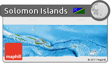 Satellite Panoramic Map of Solomon Islands, single color outside, shaded relief sea