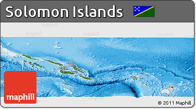 Satellite Panoramic Map of Solomon Islands, single color outside, shaded relief sea